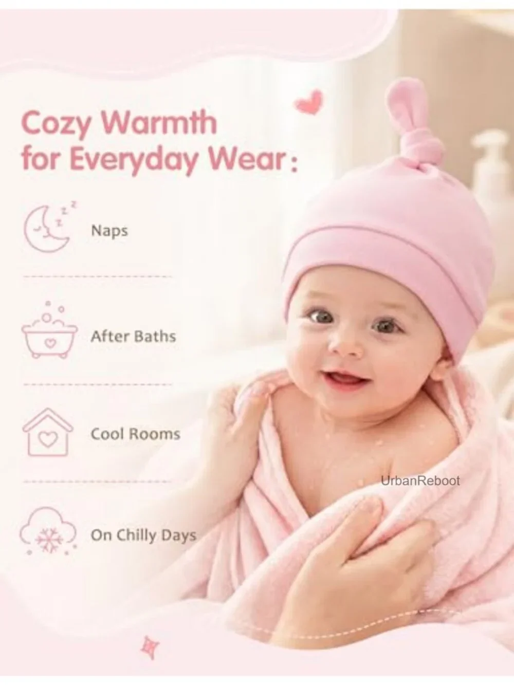 Newborn Cotton Hats 0-6 Months Adjustable Beanie Set of 3